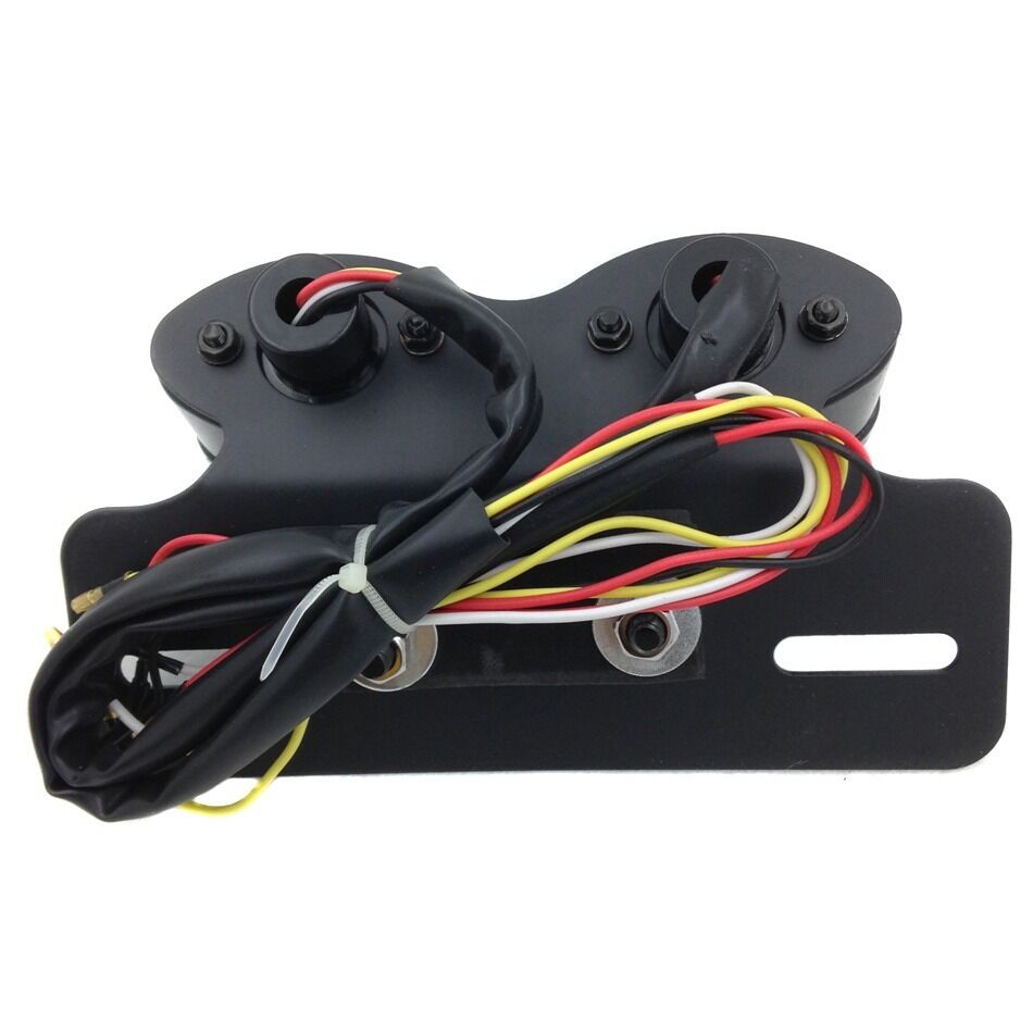 M.Universal Cat Eye Custom Motorcycle Tail Brake License Plate light BLACK smoke