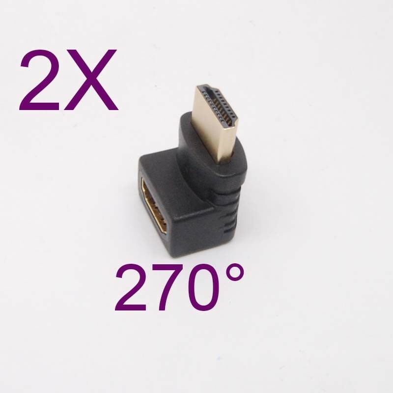 2PCS 270 Degree Right Angle HDMI Male to Female Plug Connector Adapter Extender