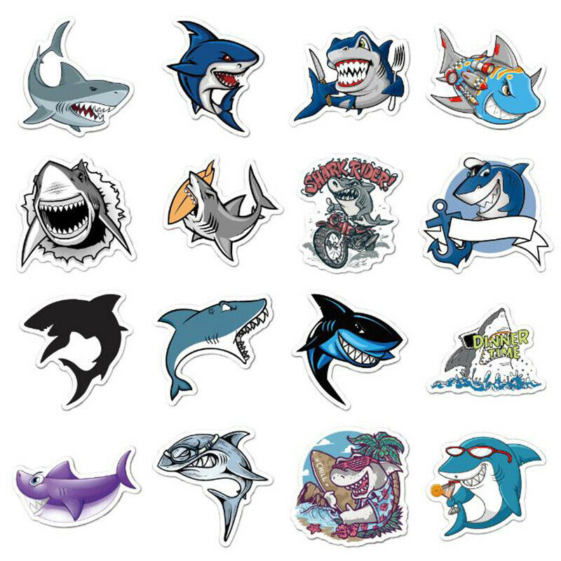 50Pcs Cute Animal Shark Stickers Laptop Skateboard Luggage Guitar Stickers T Fx