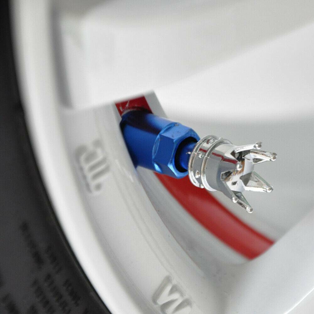 4 Chrome Royal Crown Valve Stem Caps for Motorcycle & Car Wheel Air Tire Rims