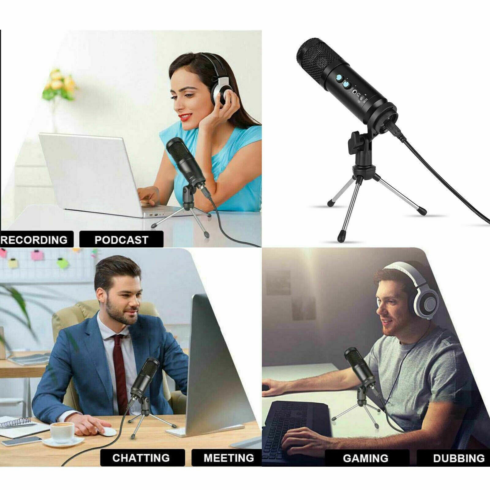 Computer Condenser Microphone Streaming Podcast Tripod Stand Cardioid Mic