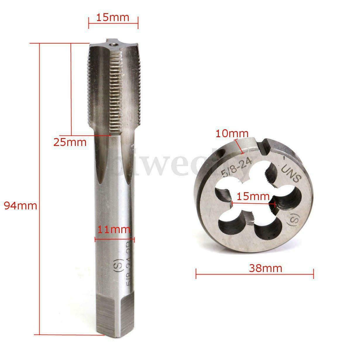 5/8-24 UNEF Hand Tap & Round Die Set HSS Right Hand Tapping Hand Cutting Tool