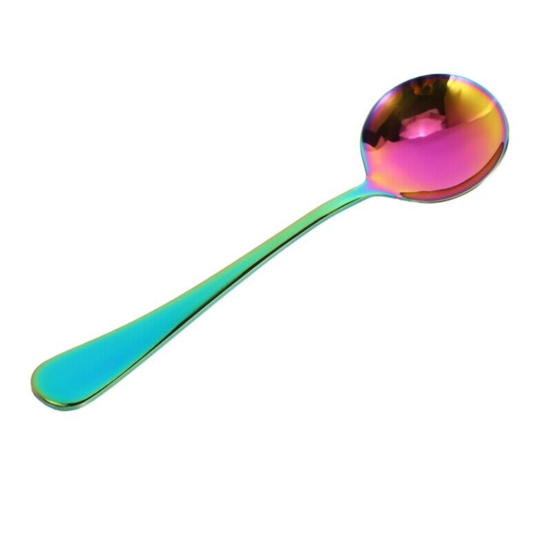 Rainbow Soup Spoons, Stainless Steel Round Spoons, Set of 6 (Soup Spoon) A1U7U7