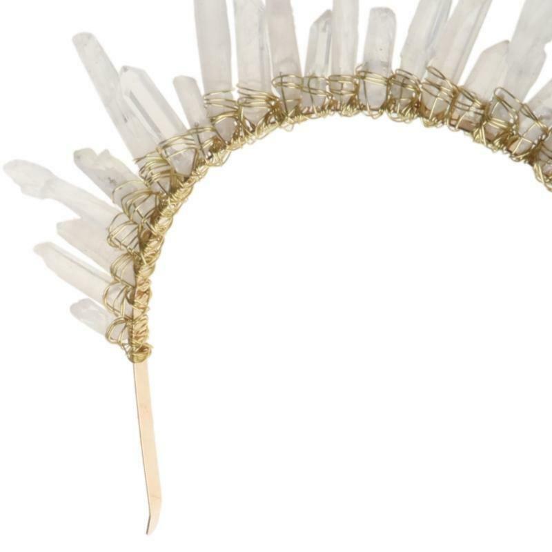 Boho Bridal Wedding Headband Handmade Clear White Faux Crystal Quartz Hair Hoop