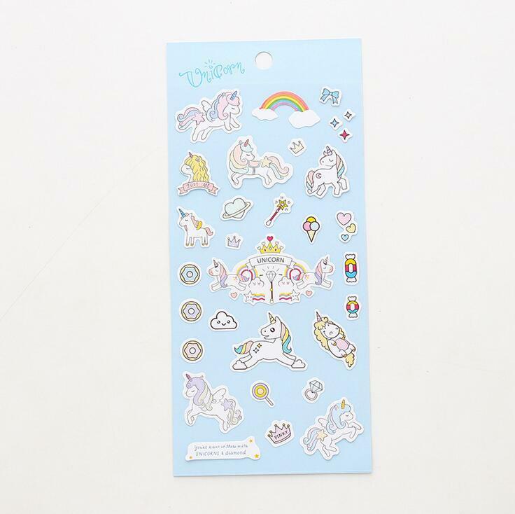 3 sheet Creative Cartoon unicorn Stickers decoration Plan diary Album Stickers