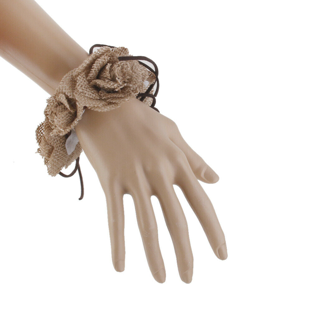 Wrist Corsage Bracelet Burlap Rose Flower Rustic Wedding Party Bridal