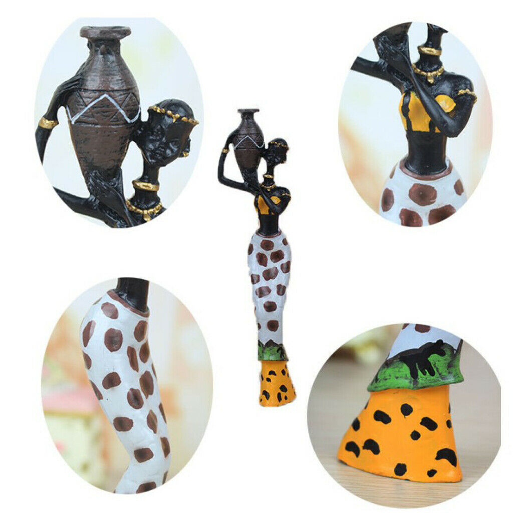 Exquisite African Women Girls Statues Great Gifts f/ Office Desktop Yellow