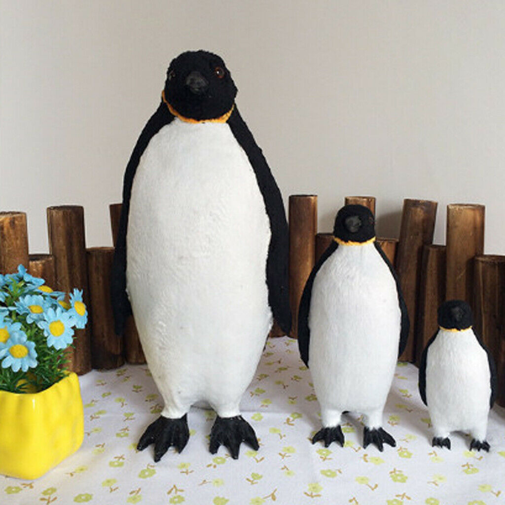 3Pcs Penguin Animal Statue Artificial Feathered Home Garden Ornaments M+ 2xS