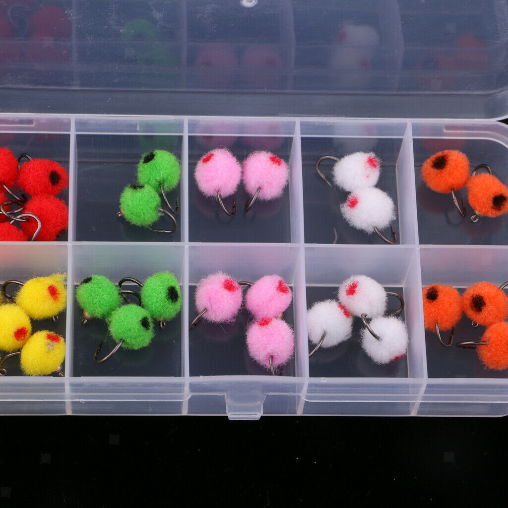 36pcs Fly Fishing Trout Bass Salmon Flies Bead Head Glo Egg Mixed 6 Colors