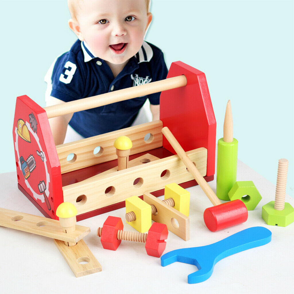 Children Wooden Toolbox Kit Screw Nut Toys Combination Construction Tools