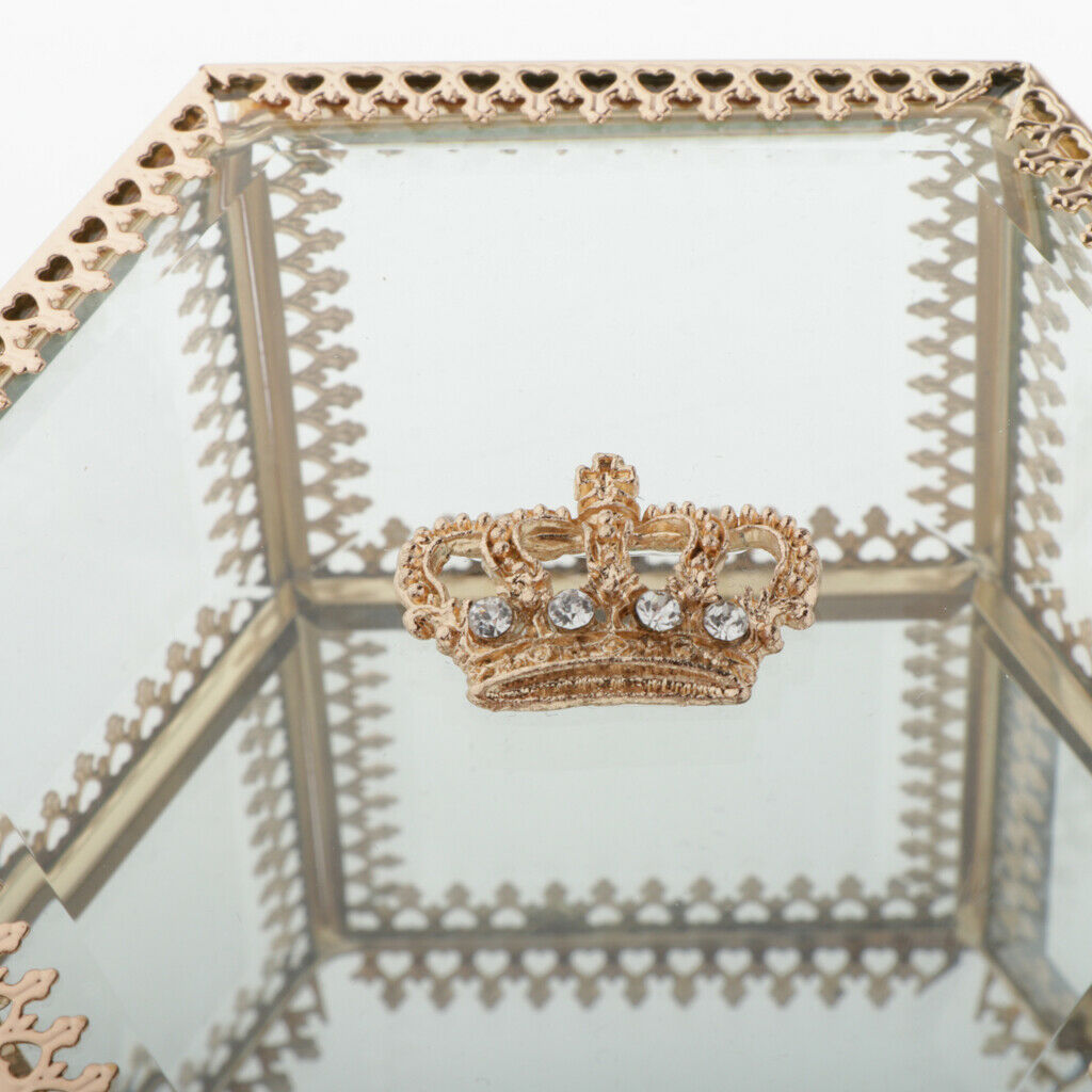 Crown Glass Jewelry Make-up Organizer Box Geometric Terrarium Plants Holder