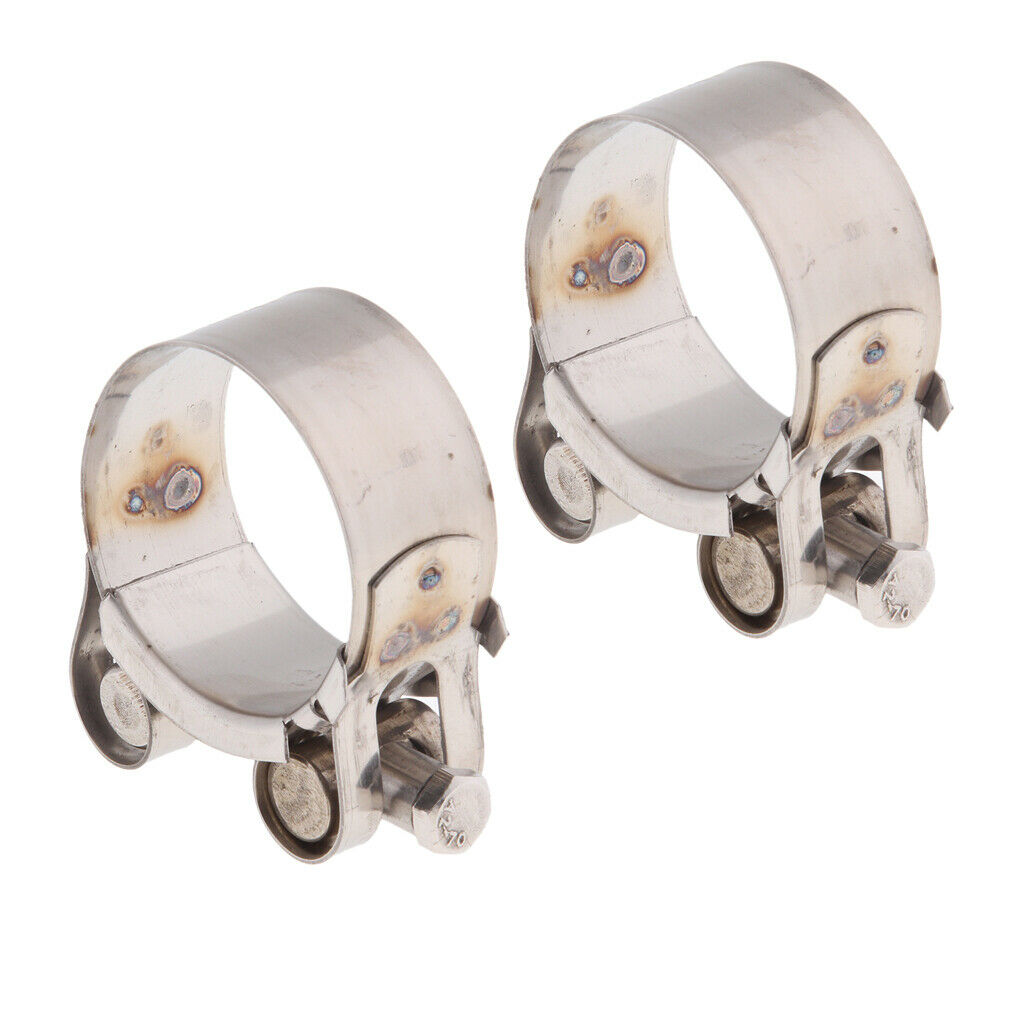 2pc Stainless Steel Motorcycle Exhaust Silencer Link Pipe Hose Clamp 44-47mm