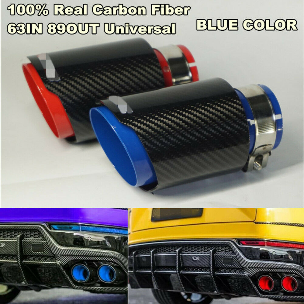 Inlet 63mm Outlet 89mm Carbon Fiber Sport Style Glossy Blue Car Exhaust Muffler