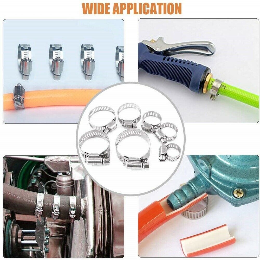 60Pcs 8-38mm 304 Stainless Steel Hose Clamps Clips Clamp Assortment Kit for