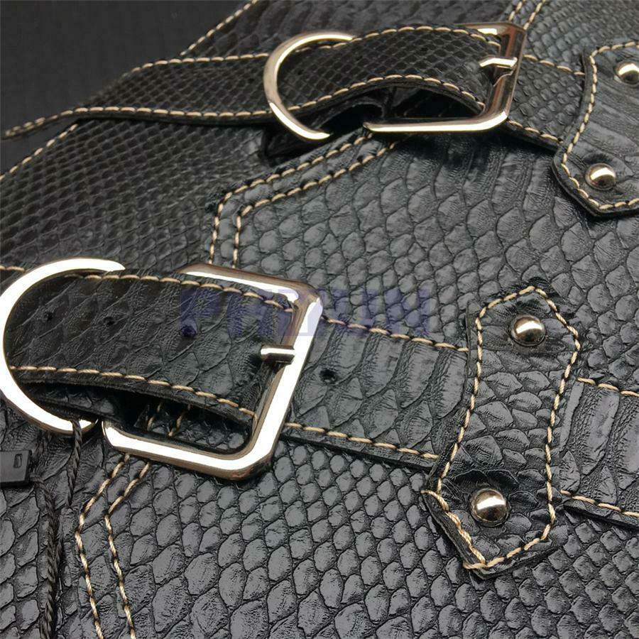 Universal Motorcycle Saddle Bag PU Crocodile Leather Style Luggage Right Black