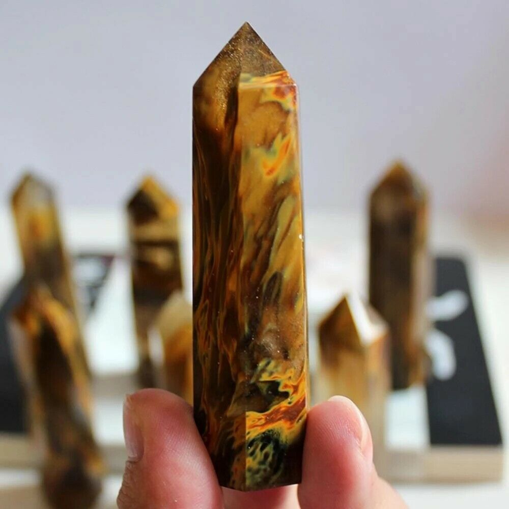 6-7cm Natural Yellow Smelting Jasper Quartz Crystal Point Healing Stone Wand