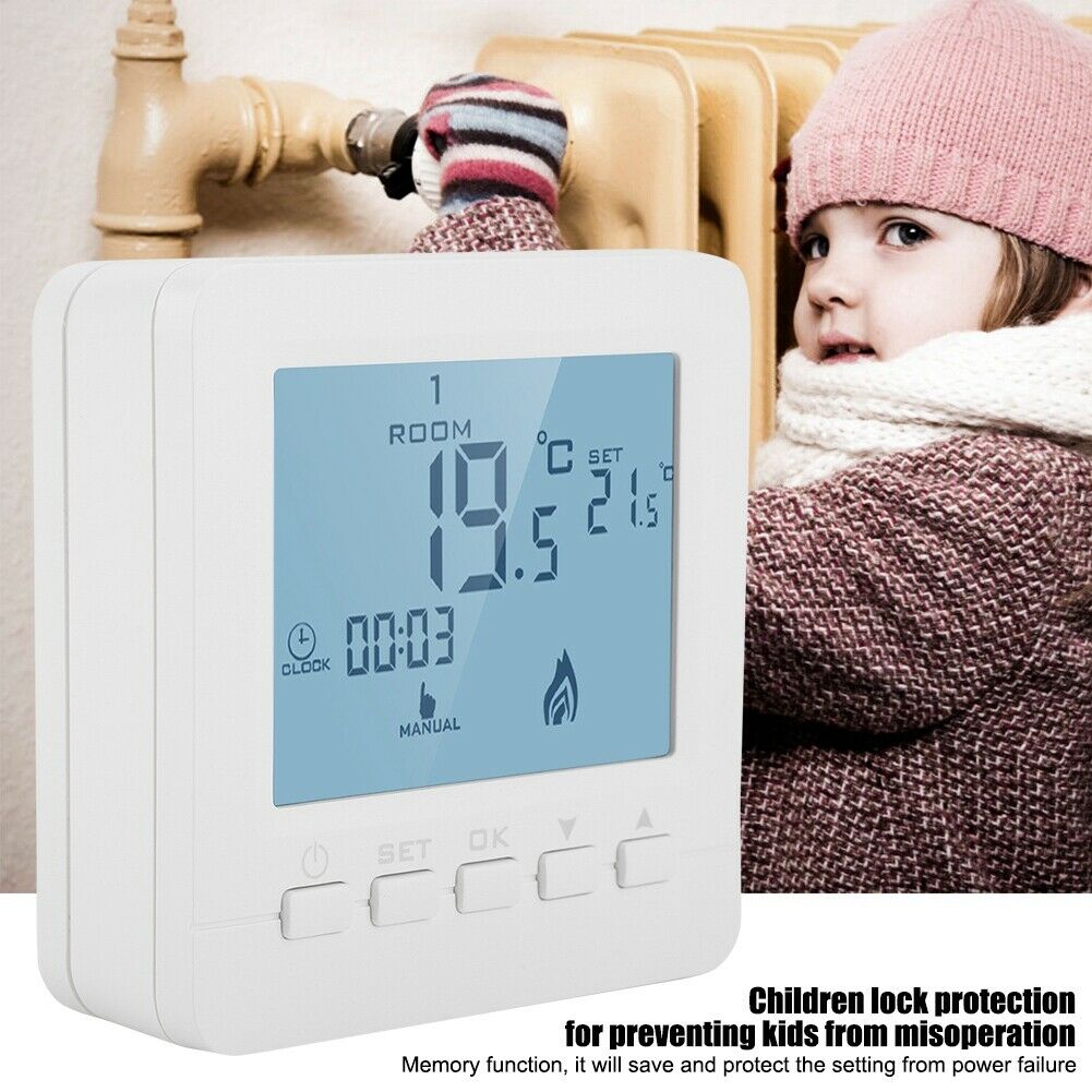 Digital LCD Heating Thermostat Dual Temperature Display Home Temp Controller 5A