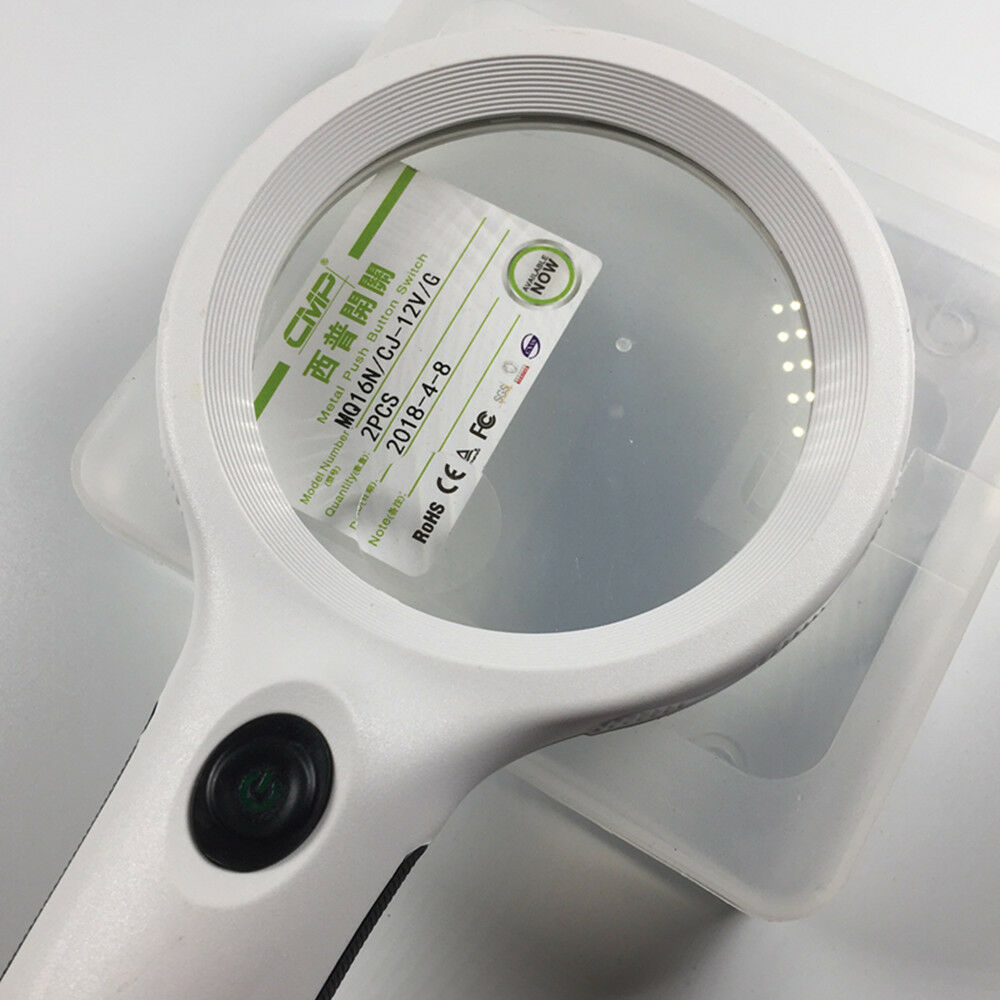 10X（20X Auxiliary）Hand-hold Magnifying Glass Dia. 90mm with 8 LED Lights