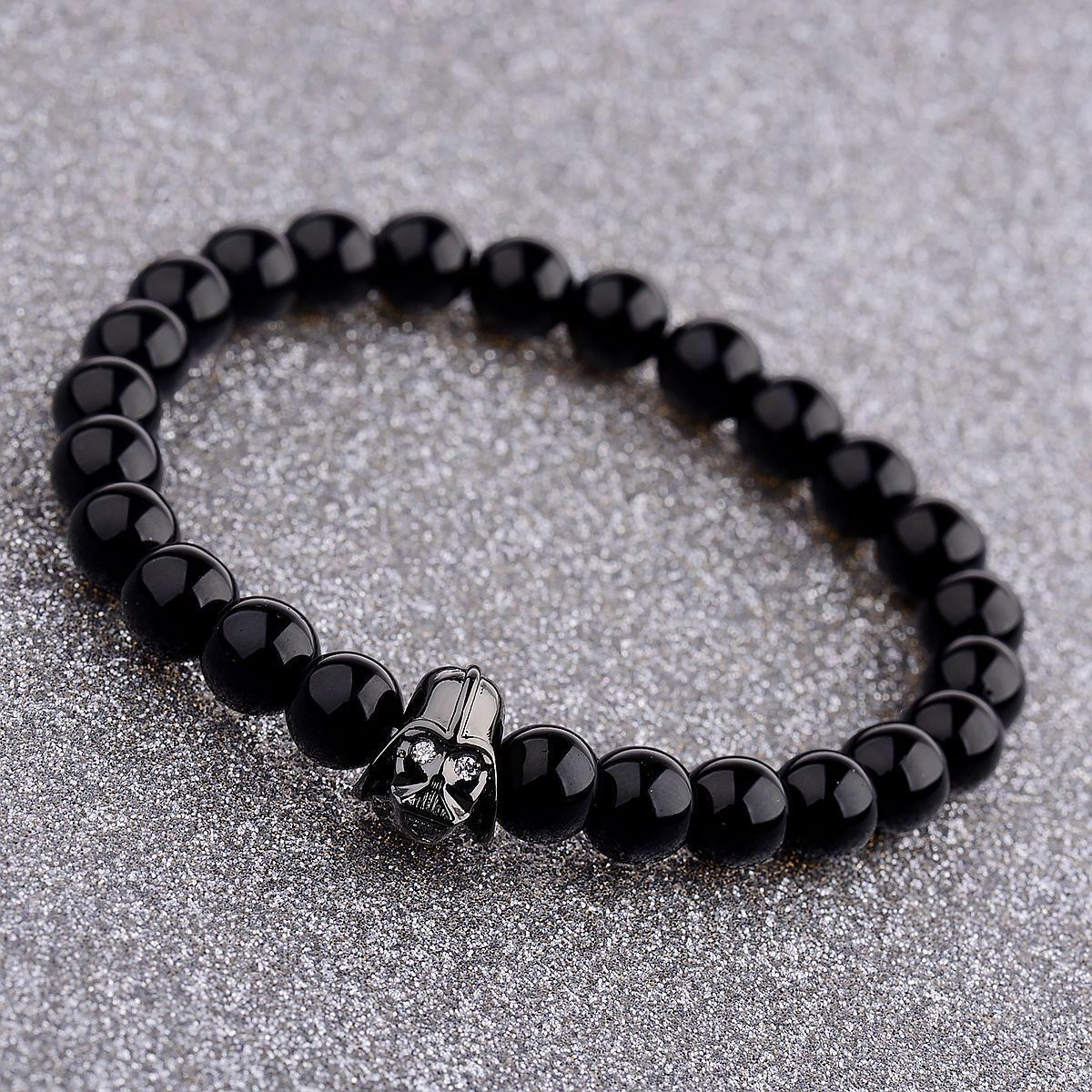 Fashion Men's Star Wars Darth Vader Bracelet 8mm Black Agate Stone Bracelets