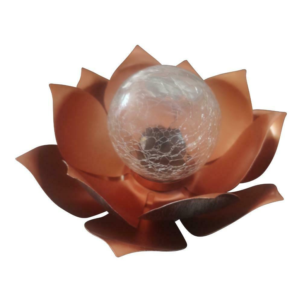 Solar Light Outdoor Garden Waterproof Crackle Globe Glass Lotus Flower LED Lig @