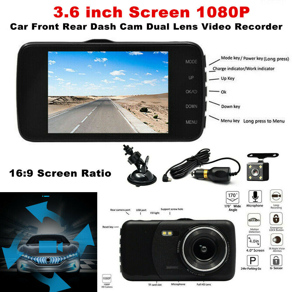 3.6inch 1080P Car WDR Hidden Camera Front Rear Dash Cam Dual Lens Video Recorder