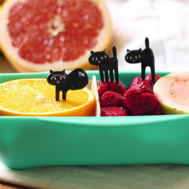Black Cat Fruit Forks Cute Cartoon Plastic Fork Kitten Bento Decoration La.l8
