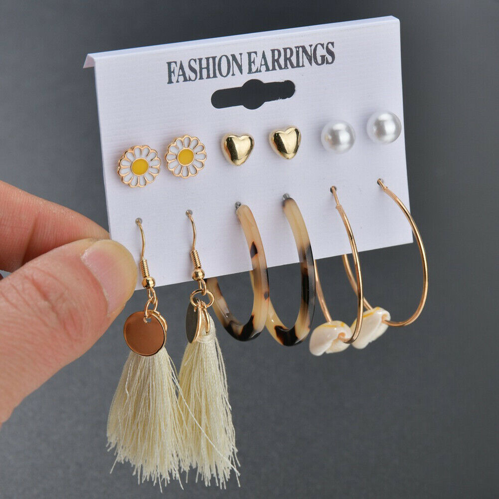 Tassel Acrylic Earrings For Women Boho Earrings Set Big Geometric Drop Earring