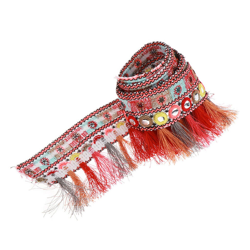 Tassel Fringe Edging Trim DIY Craft Supplies 1 Yard Red Ethnic Jacquard Ribbon