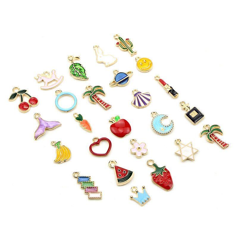 50Pcs/Set Mixed Enamel Beads Charms Pendants Craft Making DIY Jewelry Finding Kt
