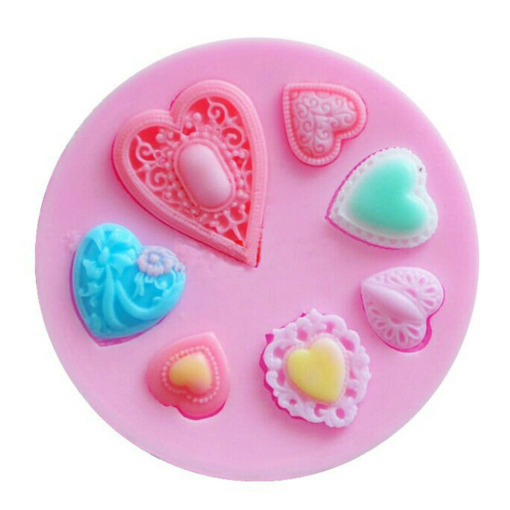 Heart Brooch Silicone Mold Fondant Cake Cooking Tools Cupcake Chocolate M.l8