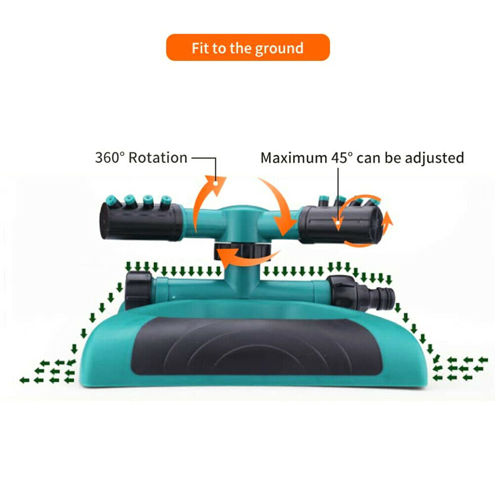360 Degree Rotating Water Sprinkler 3 Arms Nozzles Garden Irrigation Tools @