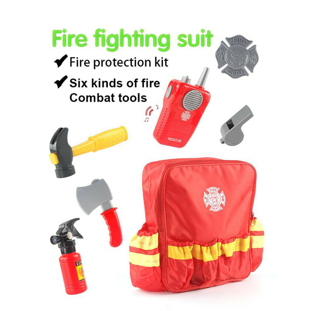 Fireman Suit for Kids Dress Up with Backpack and Accessories Pretend Play