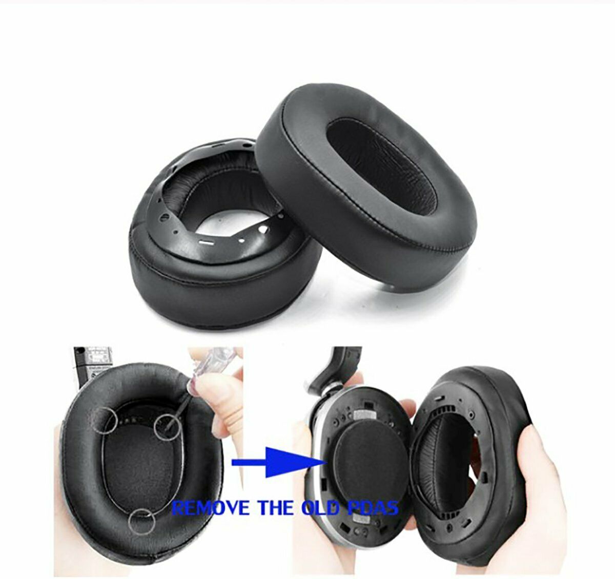 Replacement Leather and Memory Foam Cushion for Sony MDR-HW700 MDR-HW700DS Black