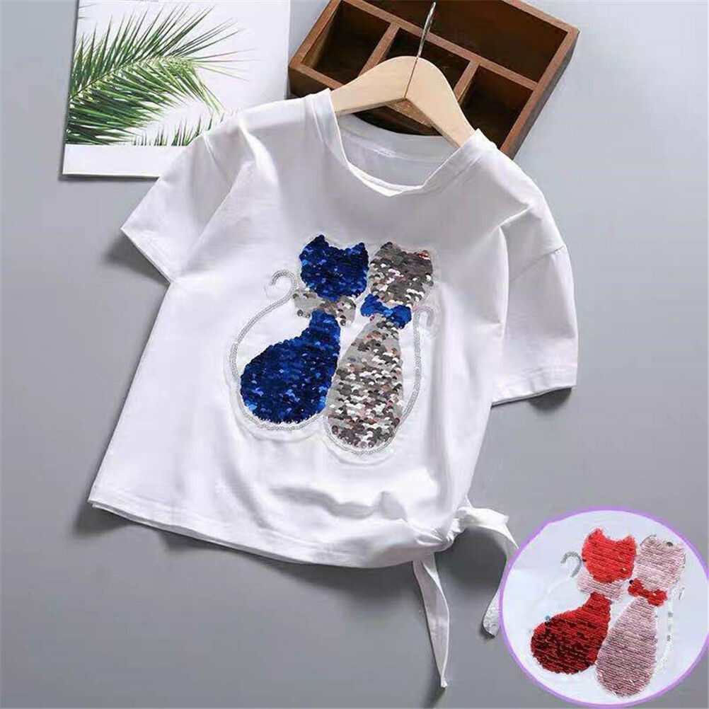 Sequins Lover Cat Patches on T-shirt Garment Sequined Applique Crafts GrY1