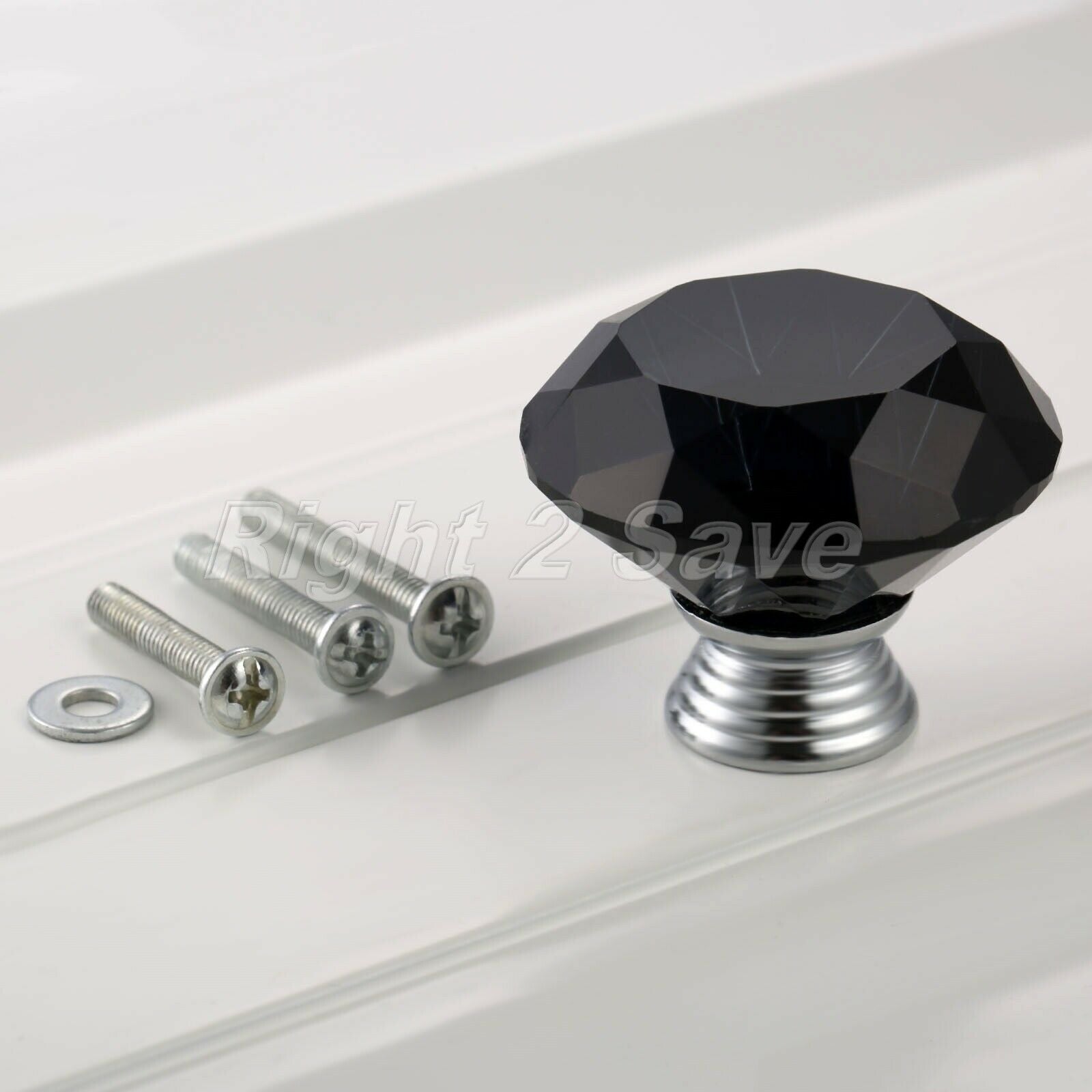 Black Crystal Glass Knobs Handle Dresser Closet Cabinet Drawer Door Pull 40mm