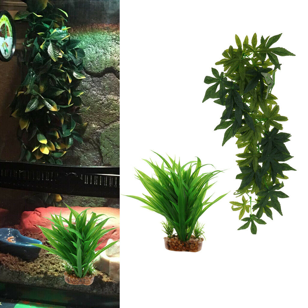 2xPlastic Terrarium Leaves Plant Decorative Ornament For Reptiles Amphibians