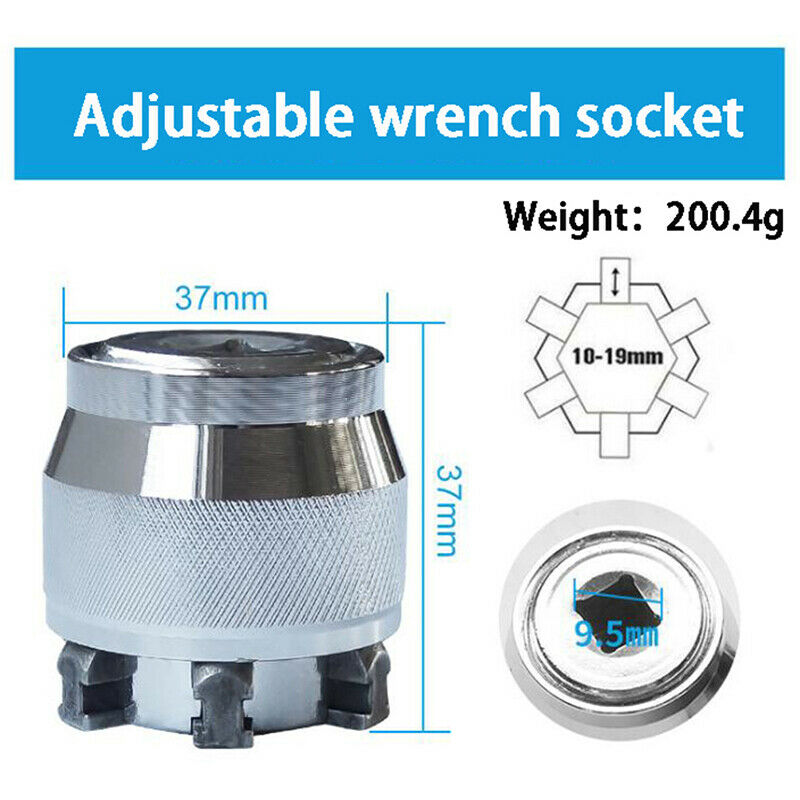 3/8 inch Drive 10-19mm Adjustable Hex Universal Socket Wrench Spanner Ratche Ad