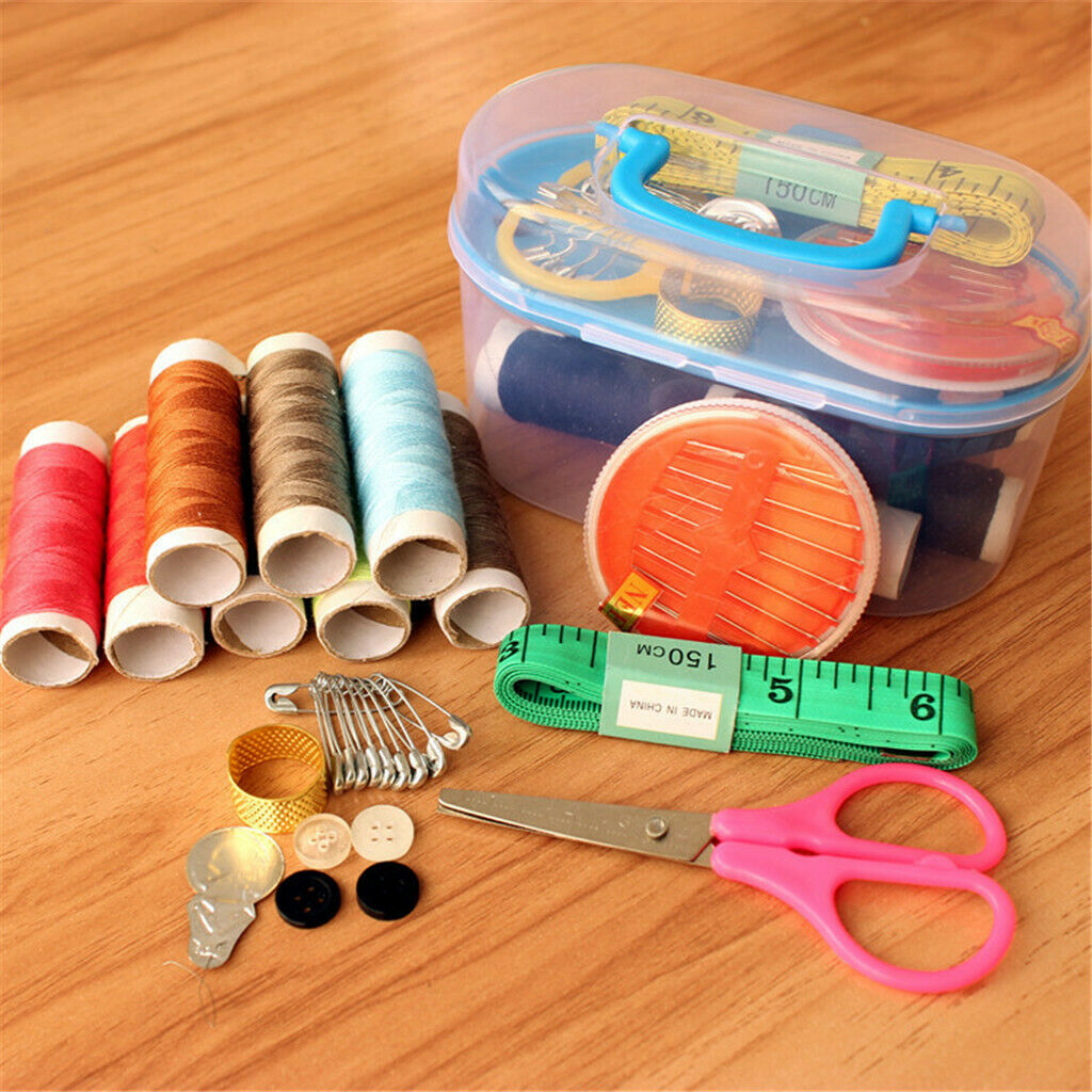 Sewing Kit Travel Thread Needle Scissor Home Box Set Measure Thimble Case