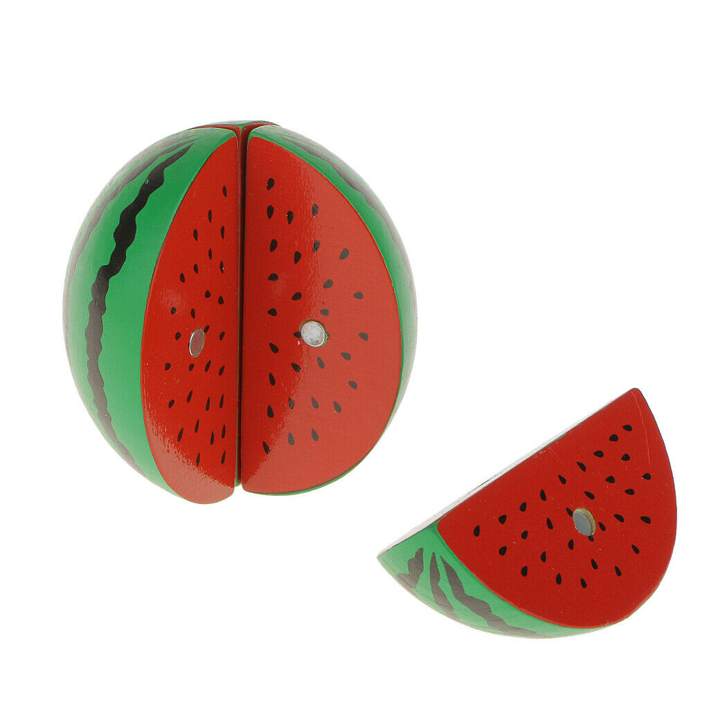 Wooden   Magnetic   Connected   Watermelon   Kids   Cutting   Food   Pretend