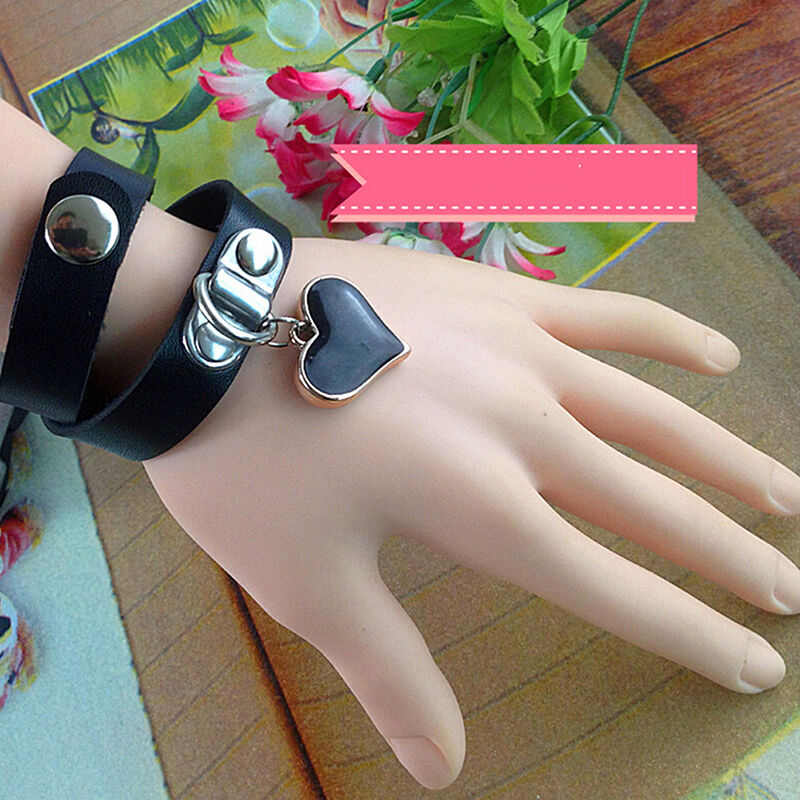 Women Stylish Punk Goth Leather Rivet Heart Ring Collar Choker Funky NecklacH Pb