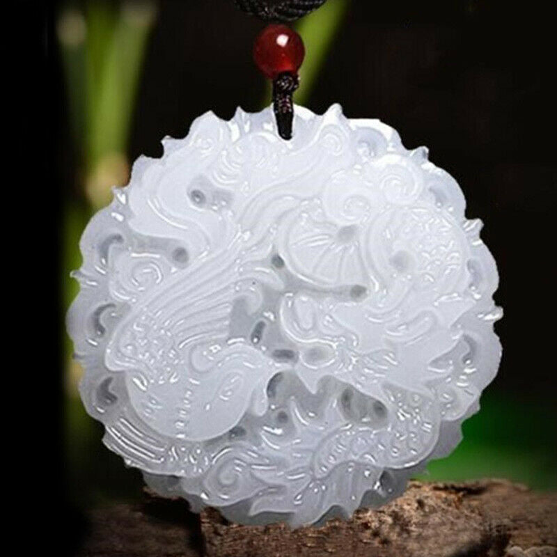 Dargon Natural White Carved Dragon Head Lucky Amulet Necklace Pendant