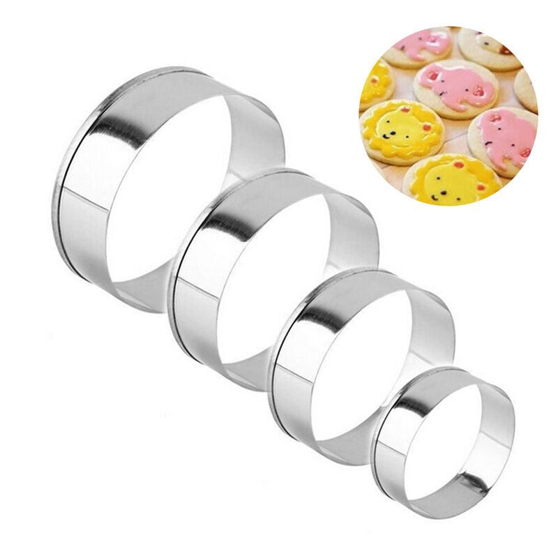 4 pcs Stainless Steel Round Circle Cookie Fondant Cake Mould Cutter Tool Hot WB