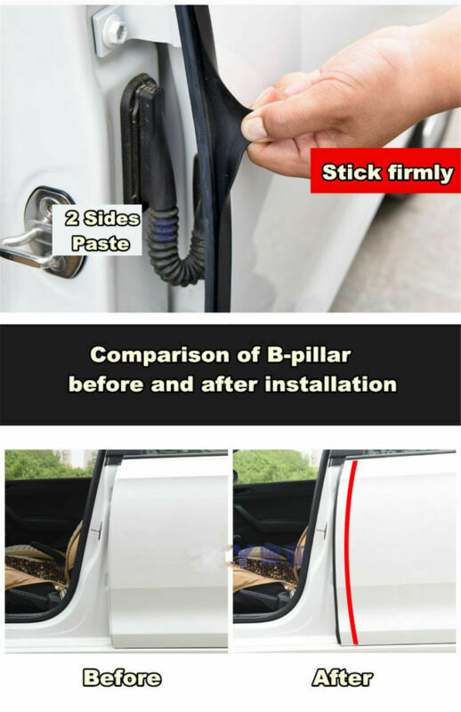 2 Meter B C Pillar Rubber Seal Strip Car Door Anti-Noise Dustproof Sealer Black