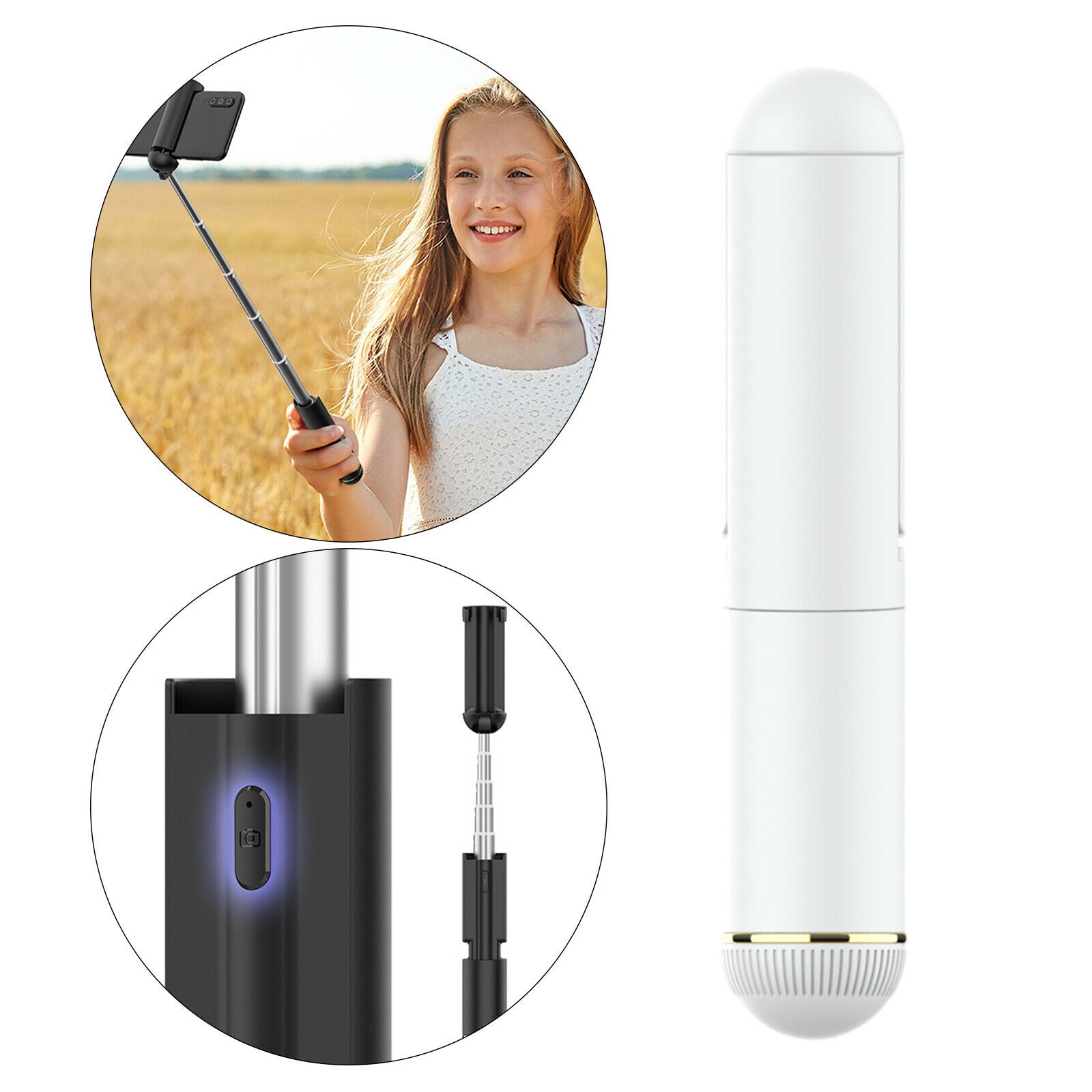 Bluetooth Selfie Stick Handheld Extendable for Take Photos White