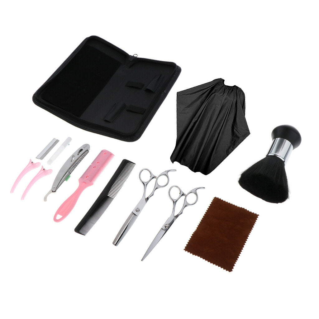 Pack of 12 Hairdressing Scissors Salon Hair Cutting Shears & Cape Kit Sharp