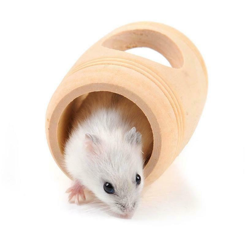Hamster Wood Tunnel Tube Barrel Shaped Chinchilla Hideaway Wooden Hut with Holes