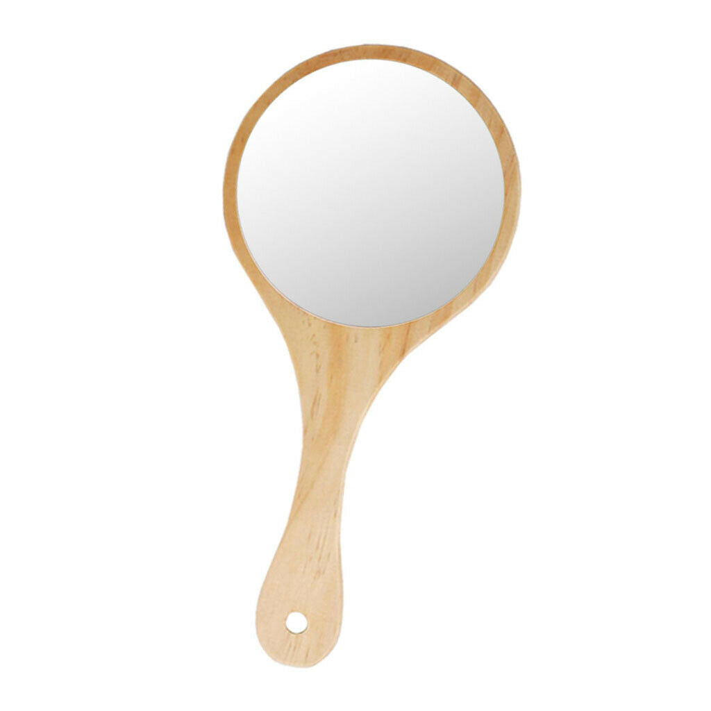2Pcs Portable Wooden Hand Vanity Mirror with Handle for Home Travel Wood