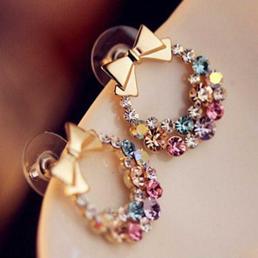 1 Pair Fashion Charm Women Lady Elegant Crystal Rhinestone Ear Stud Earrings