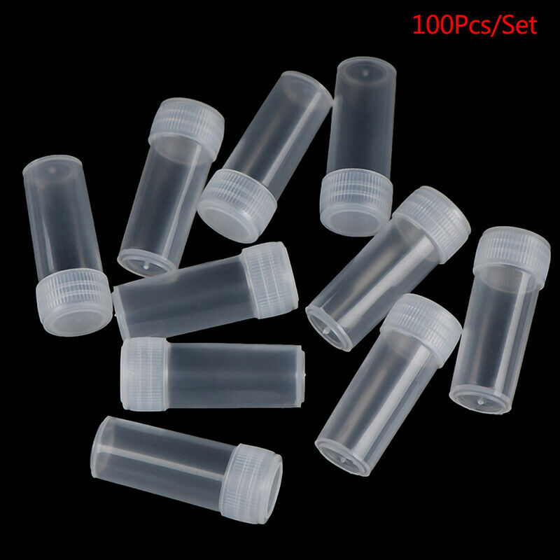 100Pcs 5ml Plastic Test Tubes Screw Cap Bottles For School Chemistr Fx