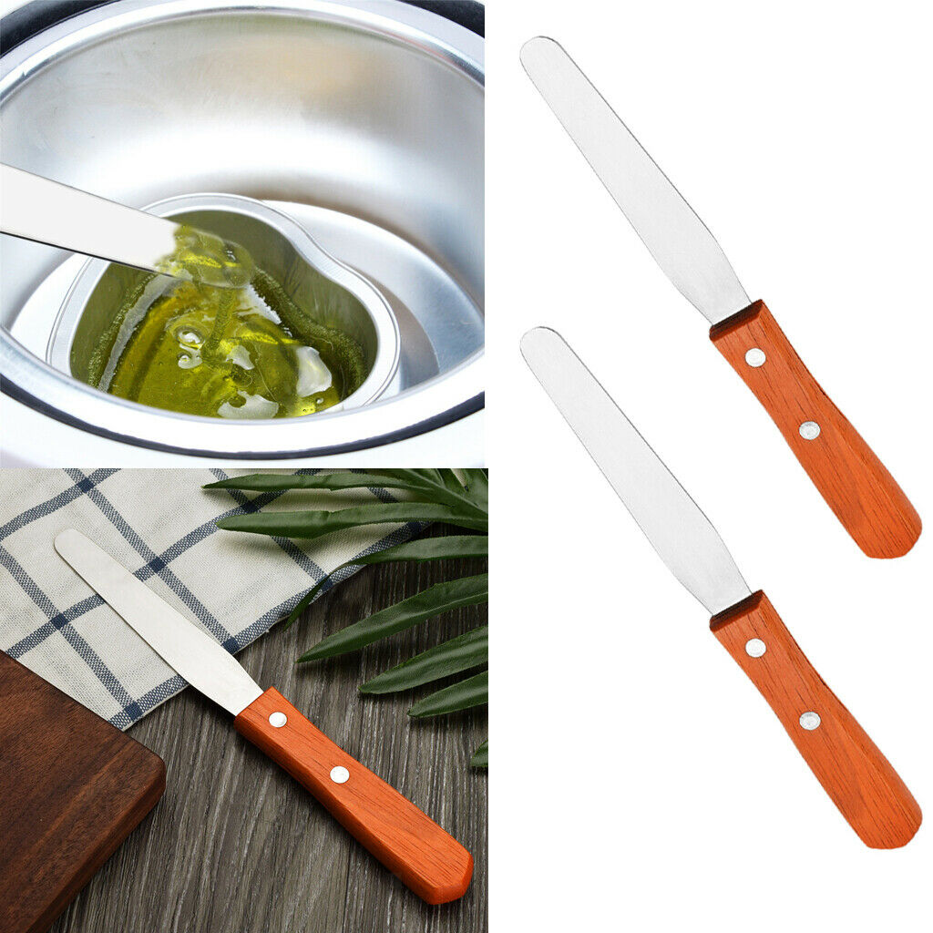 2x Waxing Spatula Metal Wax Mixing Applicator Wood Handle Hair Removal Tools